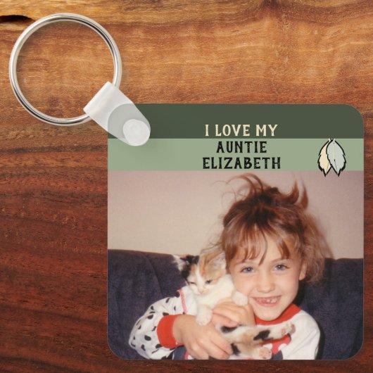 Porte-clés Ajouter le nom tante double face feuilles vert (Recto)