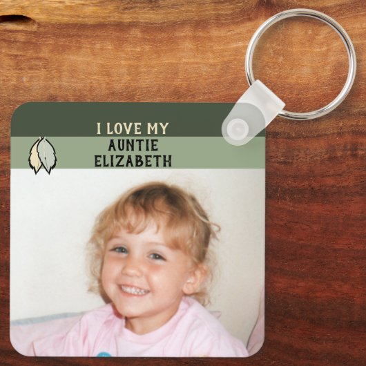 Porte-clés Ajouter le nom tante double face feuilles vert (Verso)