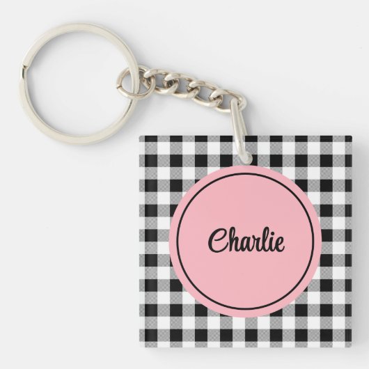Porte-clés Ajouter Photo, Nom Buffalo Check Pink Acrylique (Devant)