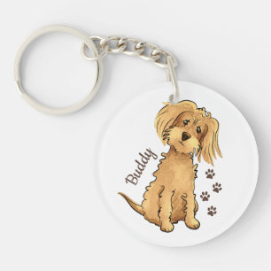 Porte-clés Ajouter un nom Cute Fluffy Brown chien acrylique