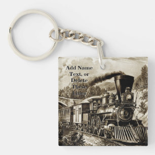 Porte-clés Ajouter un nom Texte, moteur de train à vapeur Vi