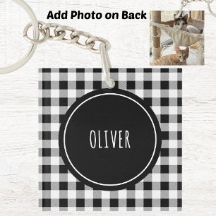 Porte-clés Ajouter une photo, nom Buffalo Check Black Acryliq
