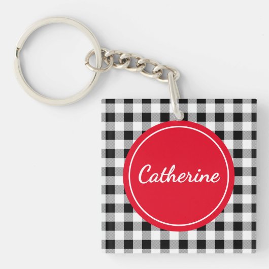 Porte-clés Ajouter une photo, nom Buffalo Check rouge acryliq (Devant)