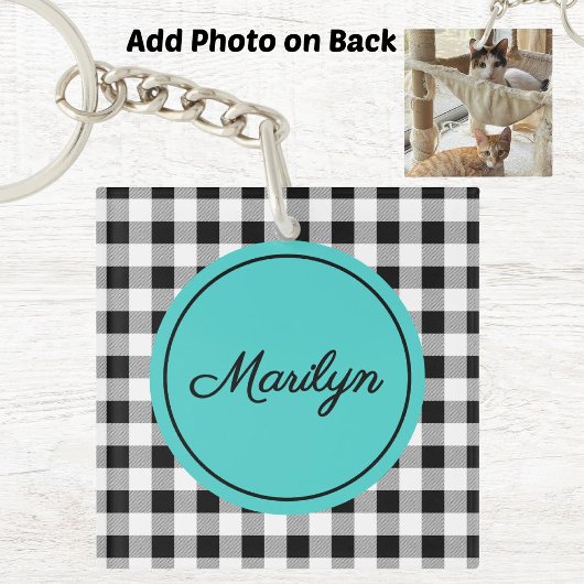 Porte-clés Ajouter une photo, nom Buffalo Check Turquoise Acr