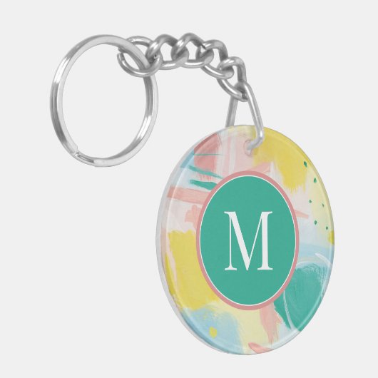 Porte-clés Ajouter votre initiale | Abstrait visage frais (Devant gauche)