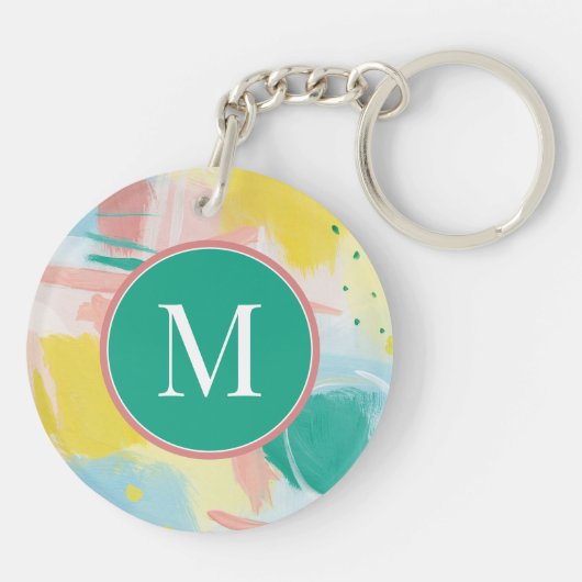 Porte-clés Ajouter votre initiale | Abstrait visage frais (Dos)