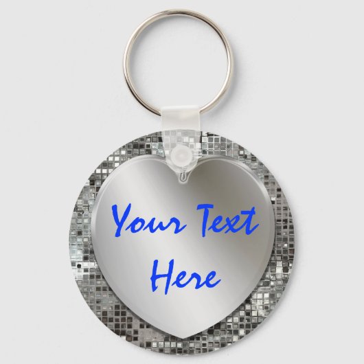 Porte-clés Ajouter Votre Texte Argent Coeur Clavier (Recto)