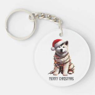 Porte-clés Akita Chien Enveloppé Dans La Lumière De Noël