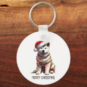 Porte-clés Akita Chien Enveloppé Dans La Lumière De Noël (Recto)