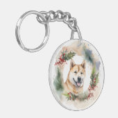 Porte-clés Akita Christmas Wreath Festive Pup (Devant gauche)