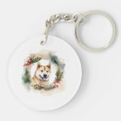 Porte-clés Akita Christmas Wreath Festive Pup (Dos)