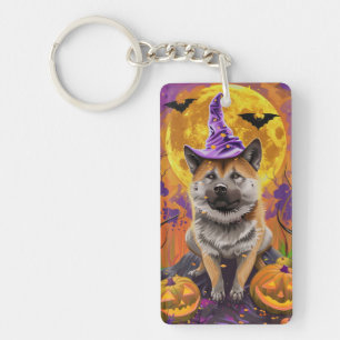 Porte-clés Akita fantomatique sorcière d'Halloween et citroui