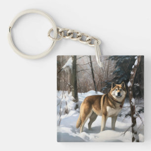 Porte-clés Akita Laissez tomber la neige de Noël
