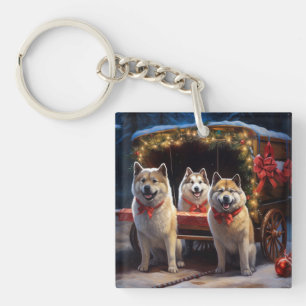Porte-clés Akita Snowy Sleigh Ride Décor de Noël