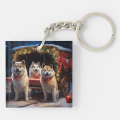 Porte-clés Akita Snowy Sleigh Ride Décor de Noël (Dos)