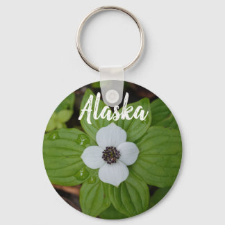 Porte-clés Alaska White Dogwood Flower et Ocean Mountain