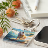 Porte-clés Alaskan Malamute Beach Surf Peinture (Devant Droit)