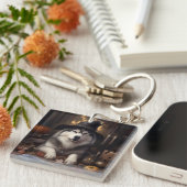 Porte-clés Alaskan Malamute Citrouilles Halloween effrayant (Devant Droit)