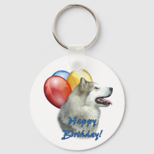 Porte-clés Alaskan Malamute Joyeux Ballons d'anniversaire