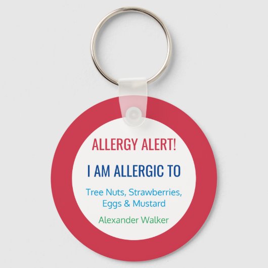 Porte-clés Alerte allergique pour enfants Allergie personnali (Recto)