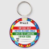 Porte-clés Alerte Autisme Non Verbal id (Verso)