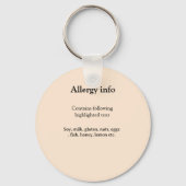 Porte-clés Alerte d'allergie alimentaire ajouter un nom aux a (Verso)