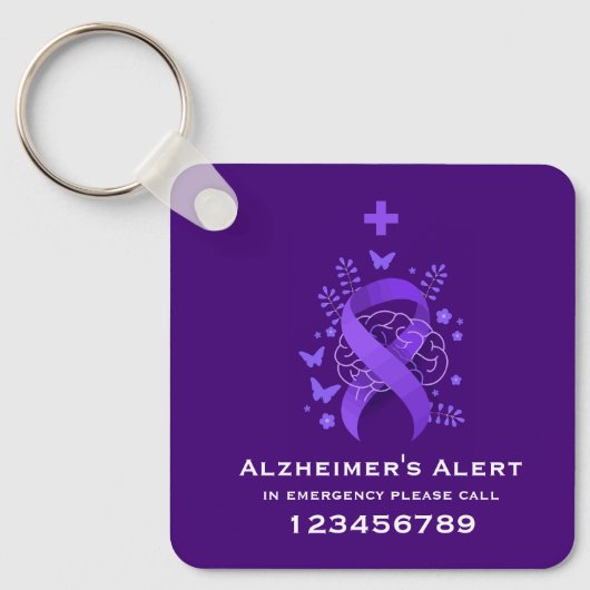 Porte-clés Alerte de maladie d'Alzheimer violette (Recto)