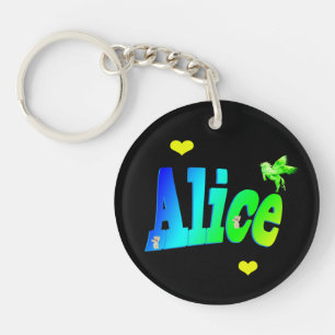 Porte-clés Alice, Girls Nom Logo Avec Coeurs,