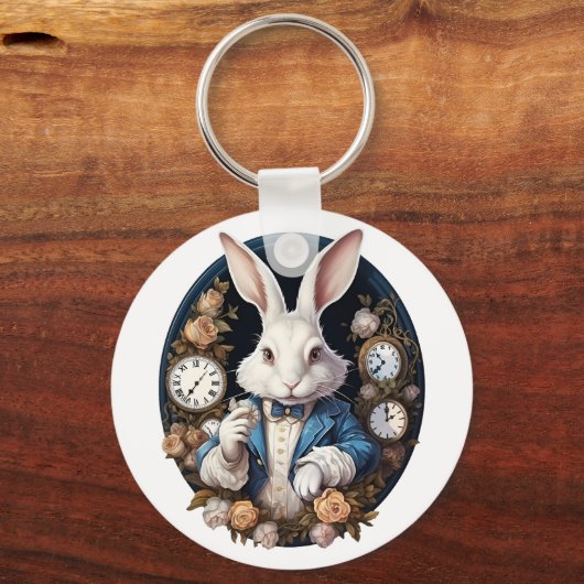 Porte-clés Alice lapin blanc dans Wonderland Montres et rose (Recto)