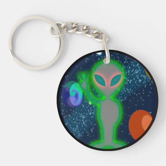 Porte-clés Alien d'espace rougeoyant masqué de paix (Devant)