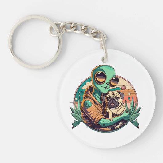 Porte-clés Alien et Pug (Devant)