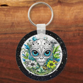 Porte-clés Alien extraterrestre en Fleurs Starry Night (Recto)
