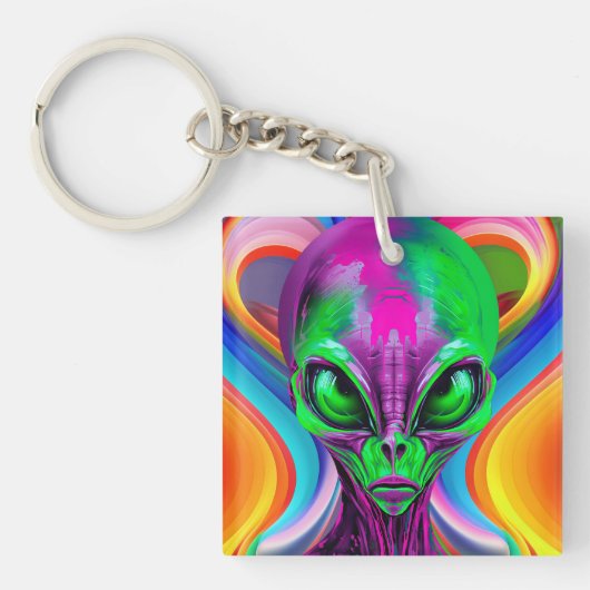 Porte-clés Alien Géométrique Coloré Moderne (Devant)