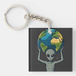 Porte-clés Alien Gris Souleve la Terre 🌍👽