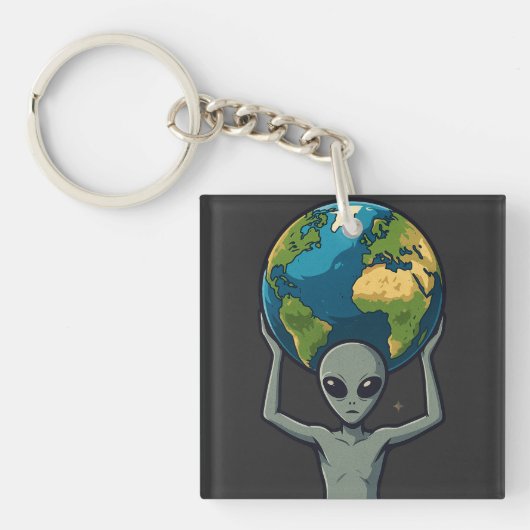 Porte-clés Alien Gris Souleve la Terre 🌍👽 (Devant)