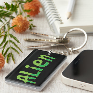 Porte-clés Alien Mignon Espacien Jouant Typographie Verte