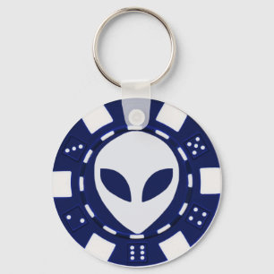 Porte-clés alien poker puce bleu