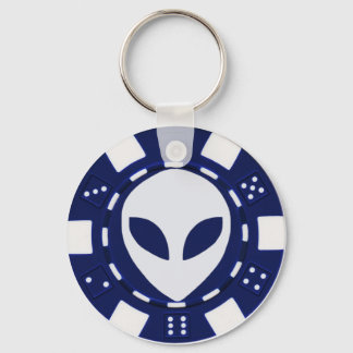 Porte-clés alien poker puce bleu