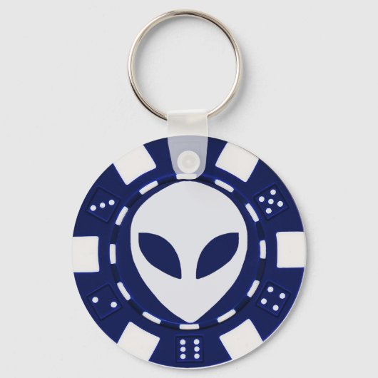 Porte-clés alien poker puce bleu (Recto)