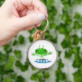 Porte-clés Aliens de l'espace vert mignons avec vaisseau spat (Main)