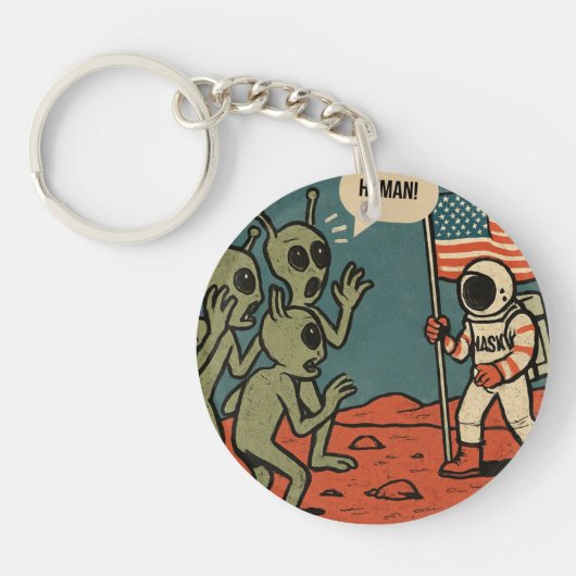 Porte-clés Aliens et astronautes amusants dans l'espace (Devant)