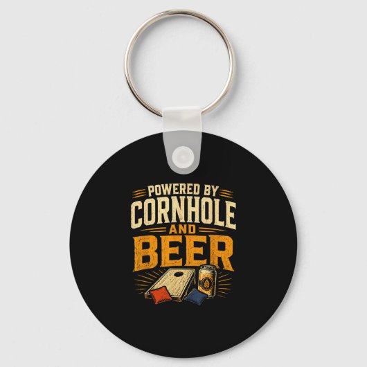 Porte-clés Alimenté par cornhole et bière drôle de tailgate (Recto)