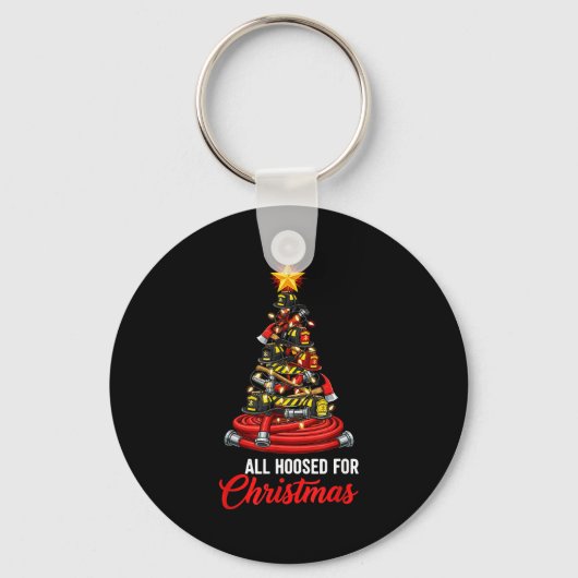 Porte-clés All Hoosed Christmas Firefighter Tree Shirt, Firem (Recto)
