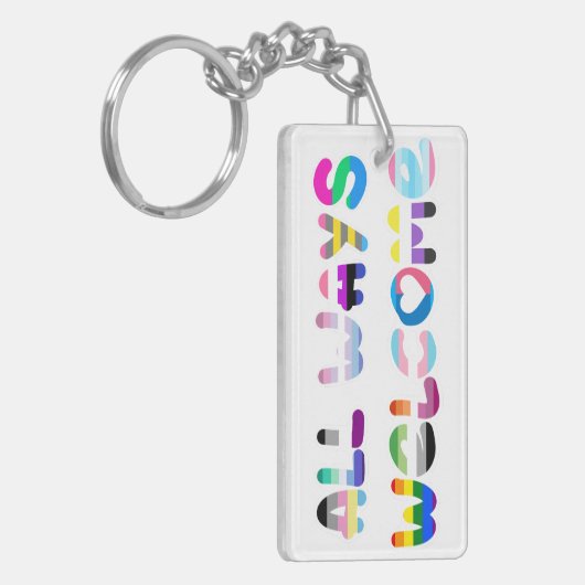 Porte-clés All Ways Welcome LGBTQIA+ inclusivité queer pride (Devant gauche)