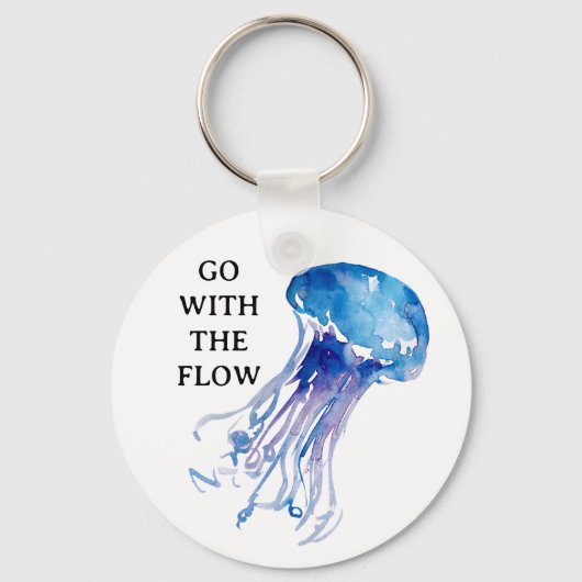 Porte-clés "Aller avec le flux" méduse illustration bleu (Recto)