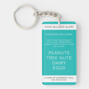 Porte-clés Allergie alimentaire Alerte Médicale Contact d'urg