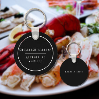 Porte-clés Allergie bilingue noire et blanche aux mollusques