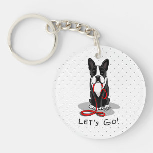 Porte-clés Allons-y ! Boston Terrier (noir) Drôle chien