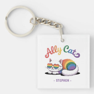 Porte-clés Ally Cat - Cute White Cat LGBTQ Pride (2)