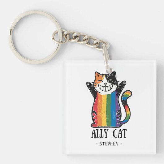 Porte-clés Ally Cat - Rainbow Cat LGBTQ Pride (2) (Devant)
